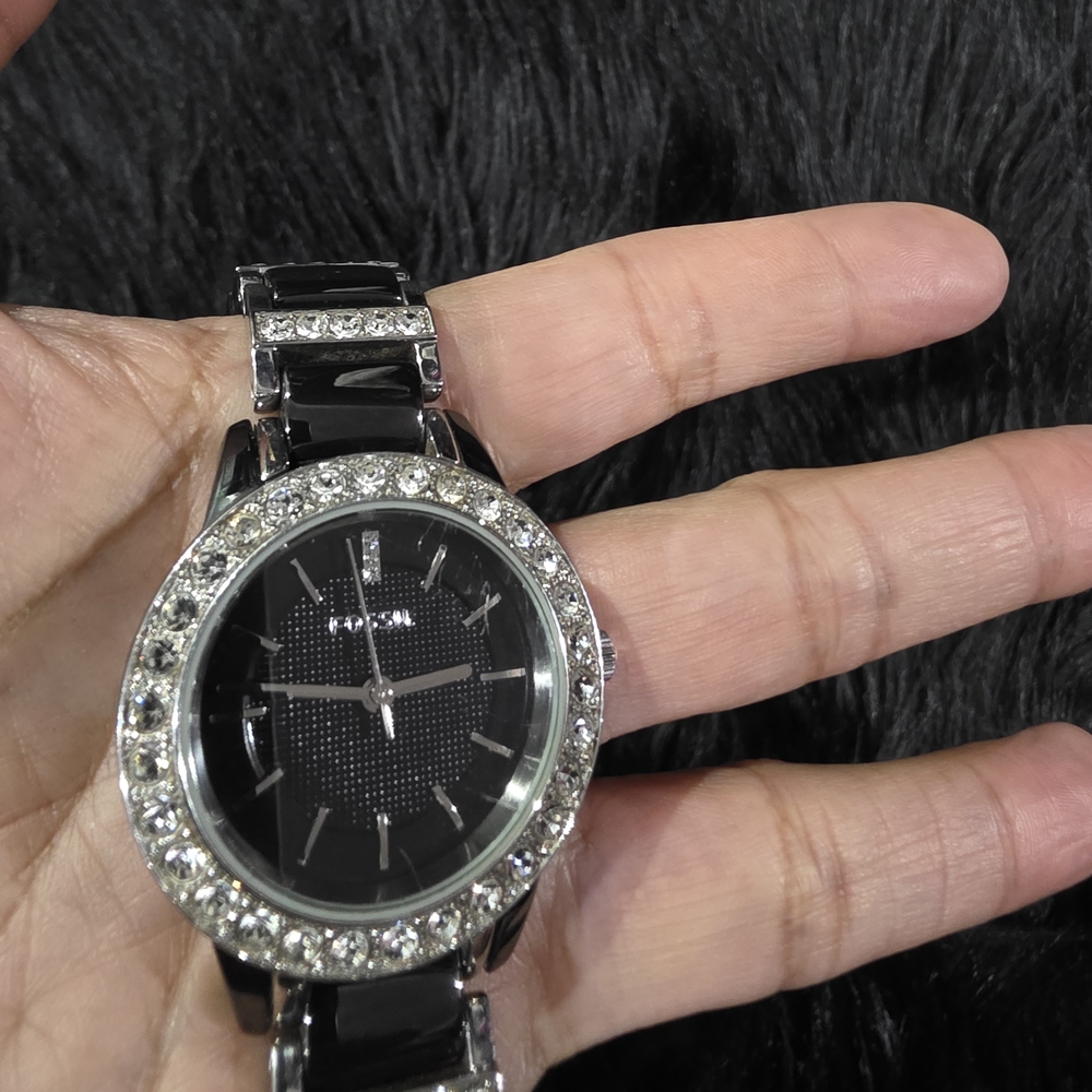Fossil Black and Silver Crystal Accent Women's Watch.